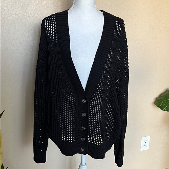 torrid Sweaters - Torrid Open-Knit Black Button-Front Cardigan